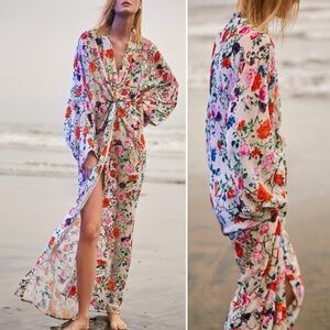 FRANCESCA MIRANDA Francesca Floral Silk Blend Devore Long Kimono